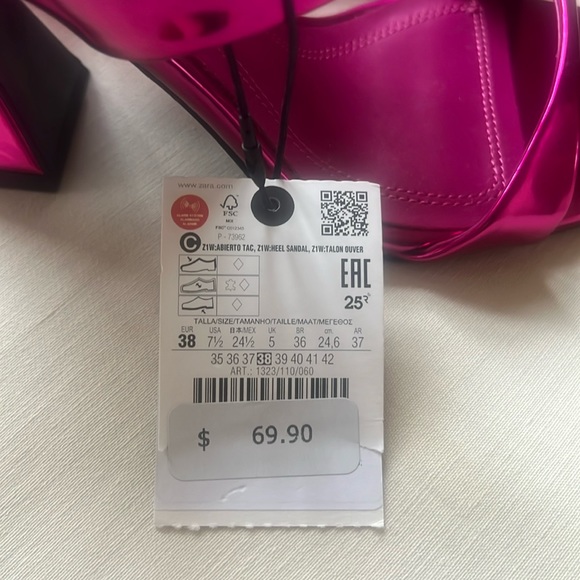 NWT Zara Pink Metallic Sandal Heels Sz 7.5 - Picture 3 of 7